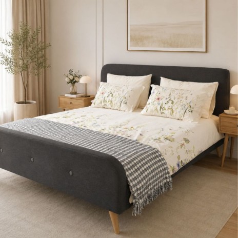 Patura bumbac si acril 200x220 cm model geometric ecru antracit cu franjuri