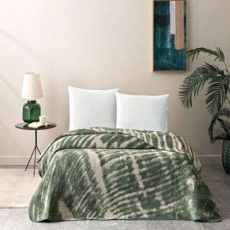 Pătură bumbac și fibră mixtă 200x220 cm, model geometric verde, marca TAC, moale și călduroasă.