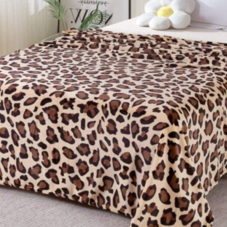 Pătură cocolino 200x230 cm cu model leopard animal print, bej-maro