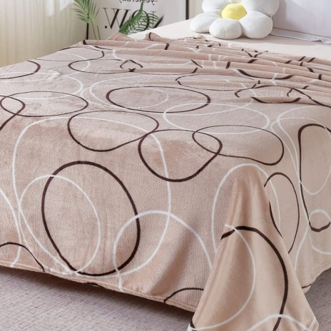 Pătură cocolino bej 200x230 cm cu cercuri subțiri albe și maro – design modern subtil