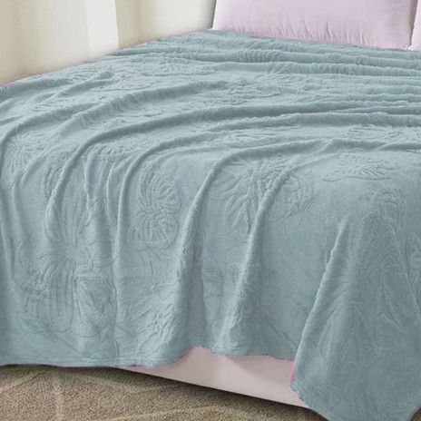 Pătură Cocolino bleu cu fluturi în relief, dimensiuni 200x230 cm