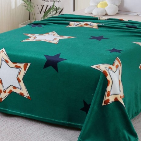 Pătură cocolino 200x230 cm verde cu stele alb-portocalii și bleumarin
