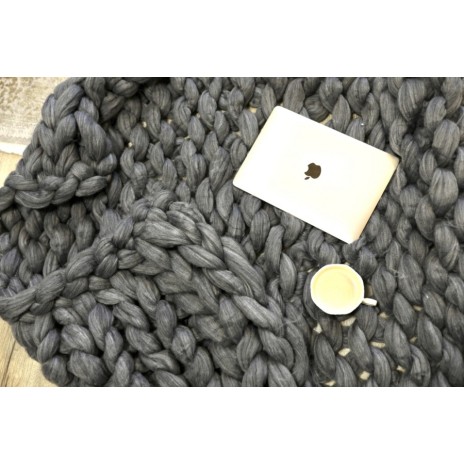 Patura cu fire gigant din lana merinos, 100x150cm, gri