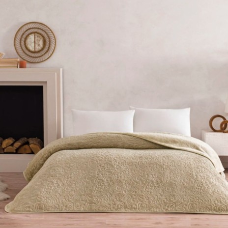 patura embosata TAC Doressa camel 220x240 cm model ornamental reliefat utilizata ca patura sau cuvertura decorativa pentru pat