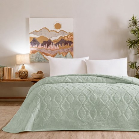 patura embosata TAC Tessra verde220x240 cm groasa utilizata ca patura sau cuvertura decorativa pentru pat