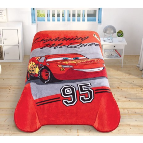 Pătură de lux Disney Cars Fulger McQueen, roșu, gri, galben, 160x220 cm.