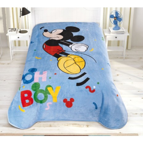 Pătură de lux Disney Mickey Mouse Oh Boy, albastru, roșu, galben, verde, 160x220 cm.