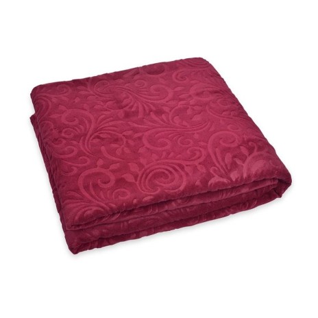Patura embosata Monk Bordo Floral 200x220cm pentru seri calduroase