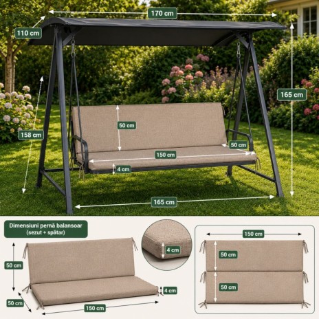 perna balansoar gradina cappuccino 150x50x50 cm  doua segmente husa detasabila Oxford Ralex Pucioasa