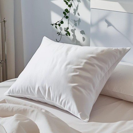 pernă hotel Luxury microgel 70x70 cm albă, ultra-pufoasă, pe pat minimalist