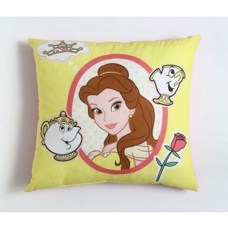 Pernuță decorativă Disney Belle, galben, bumbac 100%, dimensiune 40x40 cm, pentru camera copiilor.
