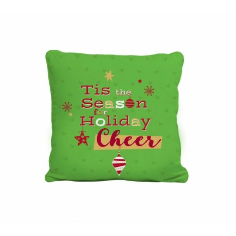 Pernuță decorativă Disney de sărbători, față roșie cu Mickey și Minnie Mouse pe patine, față verde cu text Tis the Season for Holiday Cheer, 40x40 cm, bumbac