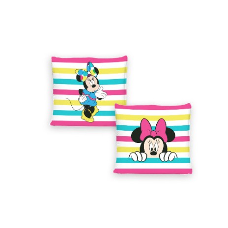 Pernuță decorativă Disney Minnie Mouse, 40x40cm, design cu dungi colorate și personaje Disney