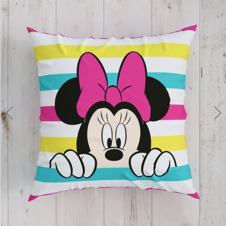 Pernuță decorativă Disney Minnie Mouse, 40x40cm, design cu dungi colorate și personaje Disney