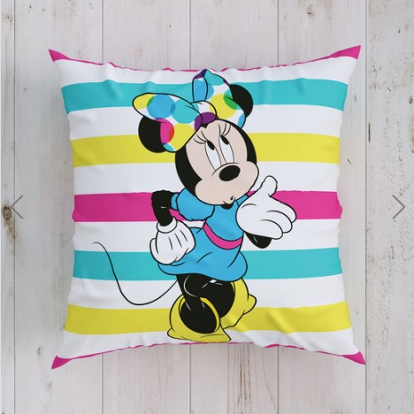 Pernuță decorativă Disney Minnie Mouse, 40x40cm, design cu dungi colorate și personaje Disney