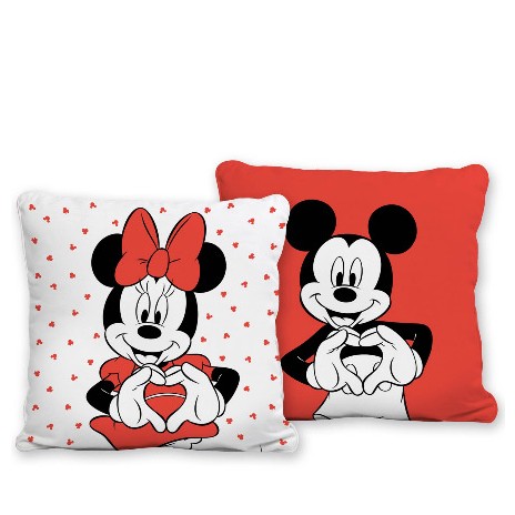 Pernuță decorativă Disney Minnie și Mickey Mouse, 40x40cm, design roșu și alb cu personaje Disney