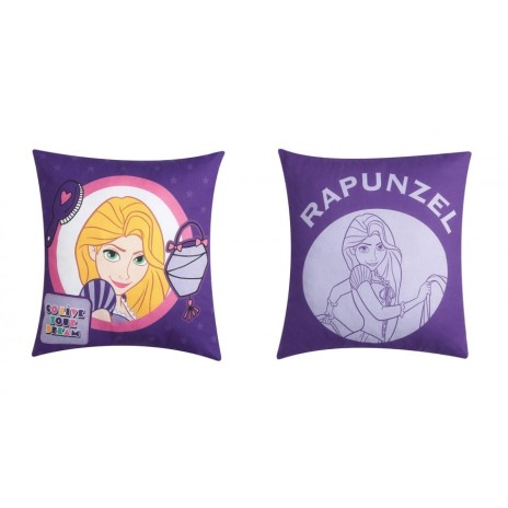 Pernuță decorativă Disney Rapunzel, mov, bumbac 100%, dimensiune 40x40 cm, pentru camera copiilor.