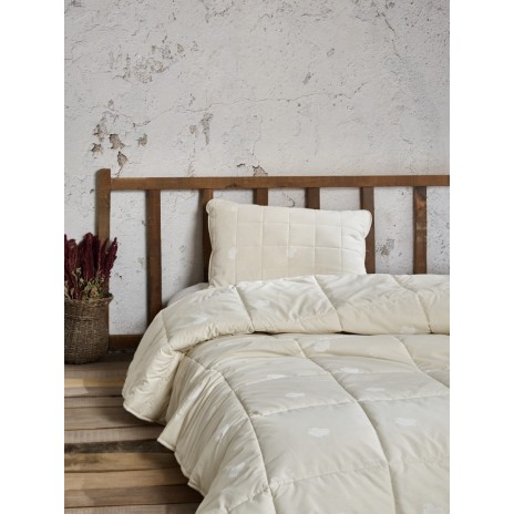 Pilota deluxe iarna 195x215cm matlasata, umplutura lana naturala si fata din bumbac 100%, culoare ecru