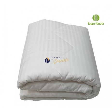 Pilota iarna 200x215cm Ralex Pucioasa, umplutura bambus, fata din damasc, culoare alba, fabricata in Romania