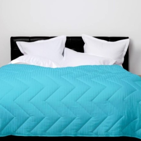Pilota turcoaz lana 100% naturala Pucioasa 140x210 cm, fata damasc, confort si caldura pentru noptile reci