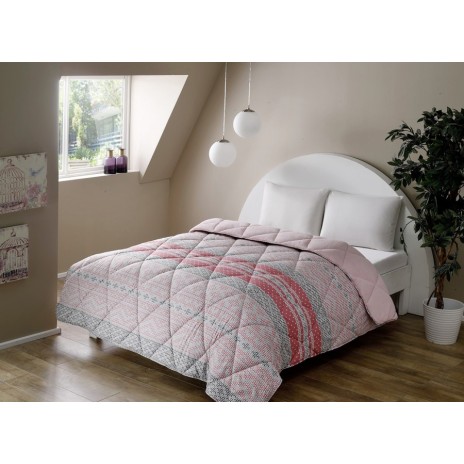Pilota Polar 1 persoana TAC Betsy 155x215 cm, matlasata in romburi, design roz si gri, ideala pentru sezonul rece