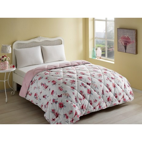 Pilota Polar 1 persoana TAC Lea 155x215 cm, matlasata in romburi, design floral roz, ideala pentru sezonul rece