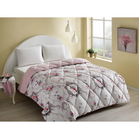 Pilota Polar pat dublu TAC Selina, matlasata, design floral elegant in nuante de roz, confort si caldura pentru sezonul rece