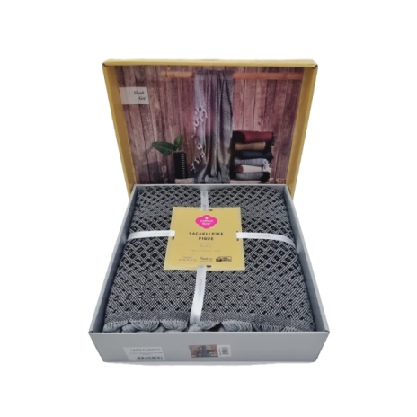 Pled cu ciucuri 200 x 230cm, Cotton Box, Damla negru, gri