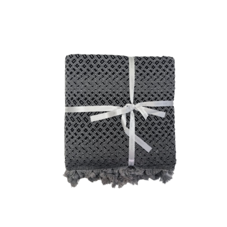 Pled cu ciucuri 200 x 230cm, Cotton Box, Damla negru, gri