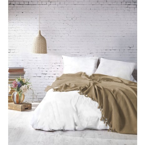 Pled cu ciucuri din bumbac 220x240cm Mona mustar