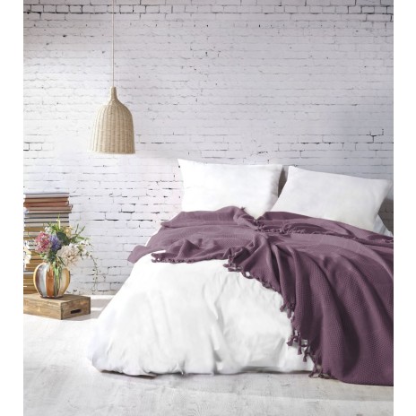 Pled cu ciucuri din bumbac 220x240cm, culoare purple, model Mona