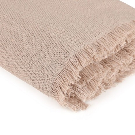 Pled Merlin Bej 170x200cm din bumbac reciclat cu franjuri decorativi