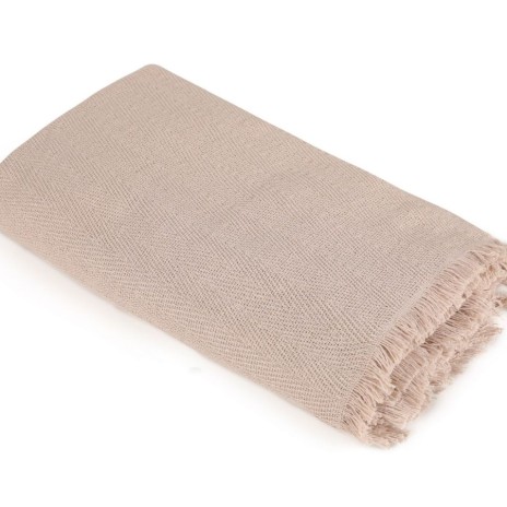Pled Merlin Bej 170x200cm din bumbac reciclat cu franjuri decorativi