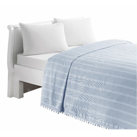 Pled subtire cu ciucuri 200 x 220 cm, Linens Olivia Mavi (Bleu)
