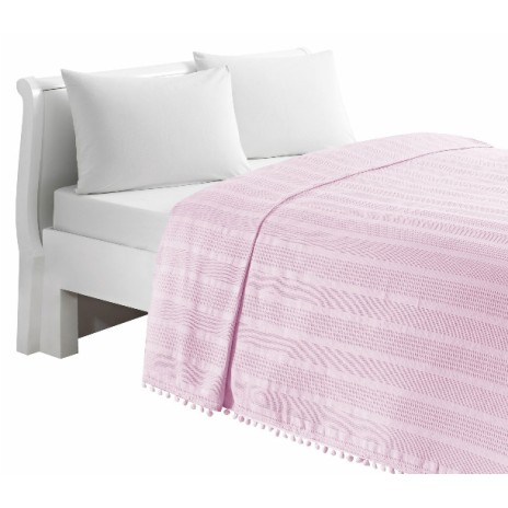 Pled subtire cu ciucuri 200 x 220 cm, Linens Olivia Roz Pudra