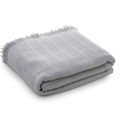 Pled Merlin Gri Deschis 170x200cm din bumbac reciclat cu franjuri și țesătură diagonală