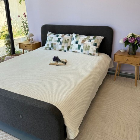 Pled tricotat din bumbac crem 160x220 cm cu model spic