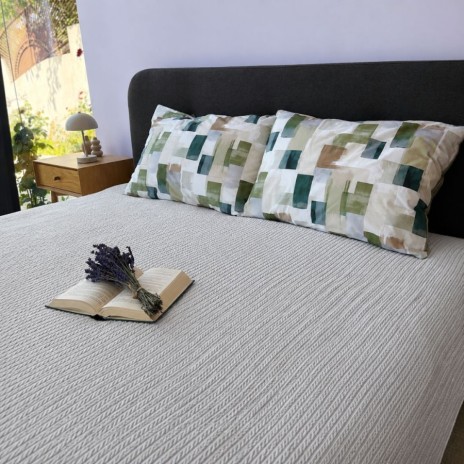 Pled tricotat din bumbac gri deschis 160x220 cm cu model spic