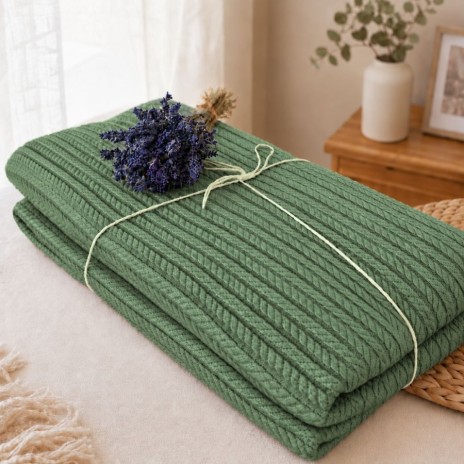 pled tricotat din bumbac verde F25 160x220 cm model spic