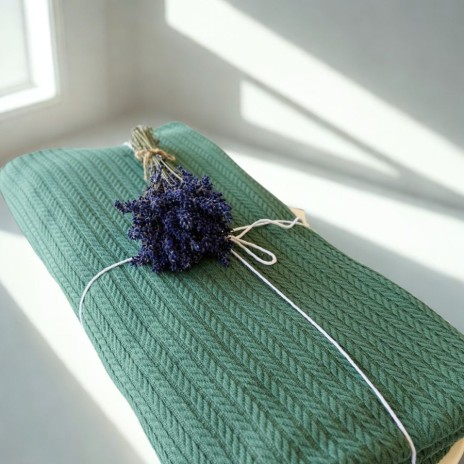 pled tricotat din bumbac 100% verde 220x240 cm model spic