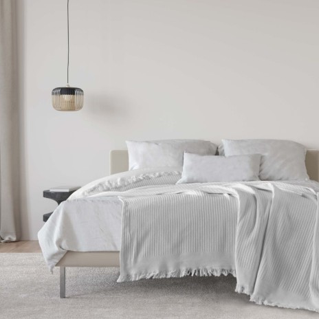 Pled tricotat din bumbac Habitat Dove Ecru 220x240 cm