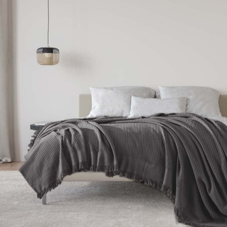 Pled tricotat gri antracit din bumbac 100% Habitat Solid 220x240 cm