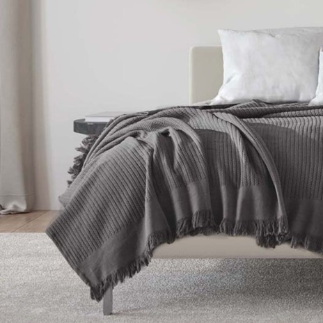 Pled tricotat gri antracit din bumbac 100% Habitat Solid 220x240 cm