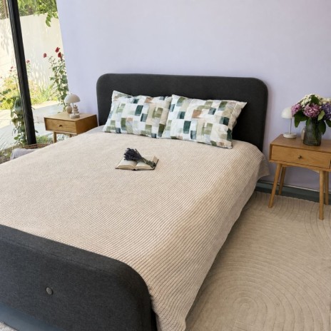 Pled tricotat din bumbac 100%, gri-bej 220x240 cm cu model spic