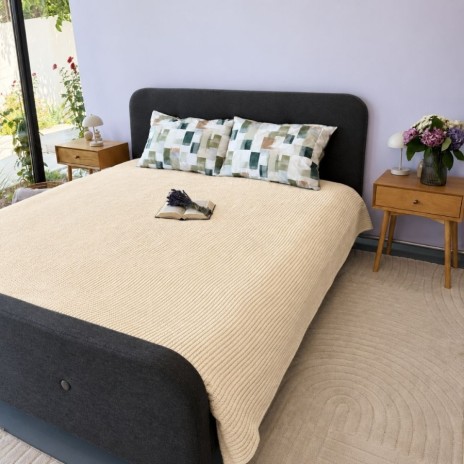 Pled tricotat din bumbac cappuccino F37 220x240 cm model spic