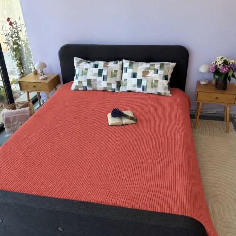 pled tricotat din bumbac caramiziu F28 220x240 cm model spic
