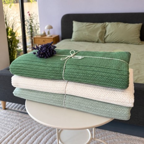 pled tricotat din bumbac verde F25 220x240 cm model spic