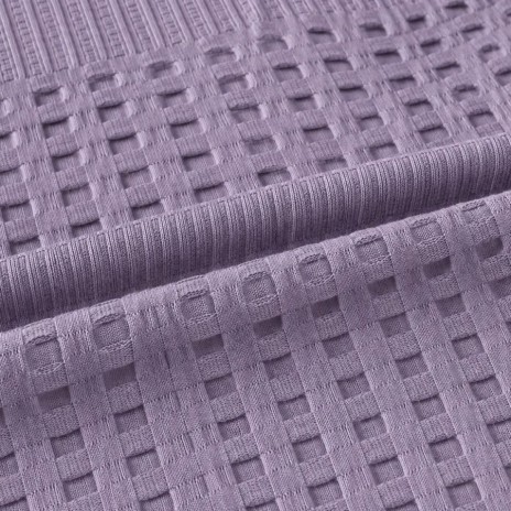 Pled waffle lila din bumbac 100%, 220x240 cm, cu textura gofrata geometrica