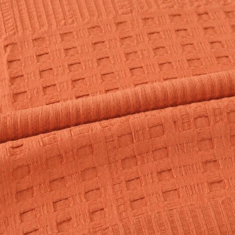 Pled waffle caramiziu din bumbac 100%, 240x260 cm, cu textura gofrata geometrica