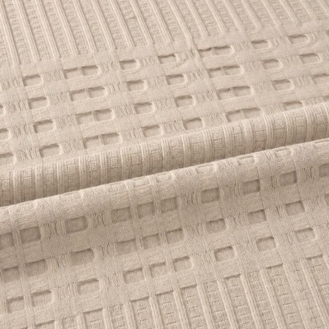 Pled waffle crem din bumbac 100%, 240x260 cm, cu textura gofrata geometrica
